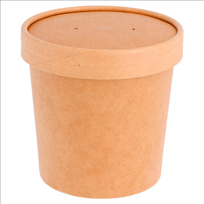 RÉCIPIENTS + COUVERCLES 360 ML - 12 oz 300 + 18 PE G/M2 Ø 9/7,3x8,6 CM NATUREL KRAFT (250 UNITÉS)