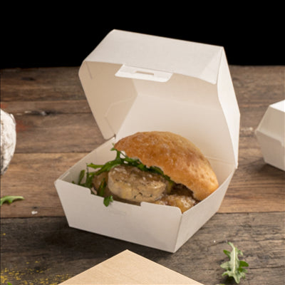 BOÎTES HAMBURGER 'THEPACK' 230 G/M2 14,4x13,6x9,2 CM (L+) BLANC CARTON ONDULÉ NANO-MICRO (500 UNITÉS)