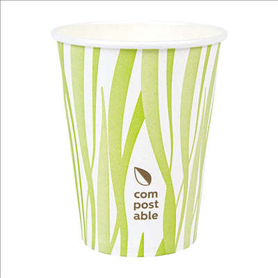 GOBELETS BOISSONS FROIDES ET CHAUDES 1 PAROI GRASS 'COMPOSTABLE' 360 ML 300 G/M2 Ø9/6x11 CM BLANC CARTON (1000 UNITÉS)