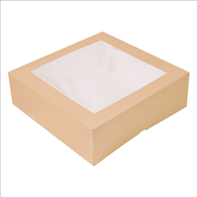 BOÎTES PÂTISSERIES AVEC FENÊTRE 'THEPACK' 240 G/M2 + OPP 32x32x10 CM NATUREL CARTON ONDULÉ NANO-MICRO (100 UNITÉS)