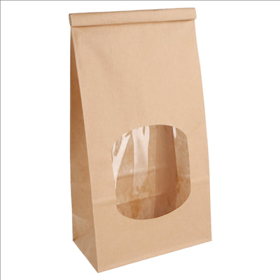 SACS SOS AUTO-FERMETURE AVEC FENÊTRE 1800 GR 60 G/M2 + 25µ OPP 12+6,5x24,6 CM NATUREL KRAFT (500 UNITÉS)