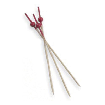 PIQUES "BOULE ROUGE"  9 (h) CM NATUREL BAMBOU (100 UNITÉS)