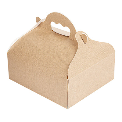 BOÎTES AVEC ANSES PÂTISSERIE 'THEPACK' 240 G/M2 20x18x7 CM NATUREL CARTON ONDULÉ NANO-MICRO (150 UNITÉS)