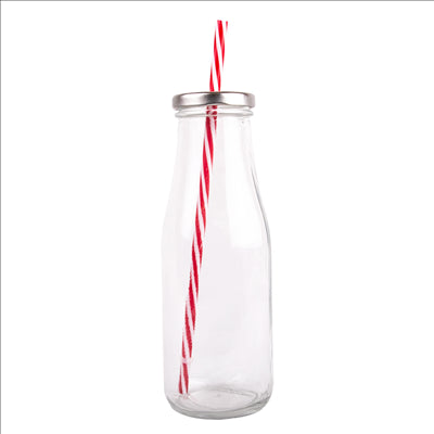 BOUTEILLE + COUVERCLE + PAILLE 440 ML Ø 6,8x19 CM TRANSPARENT VERRE (48 UNITÉS)