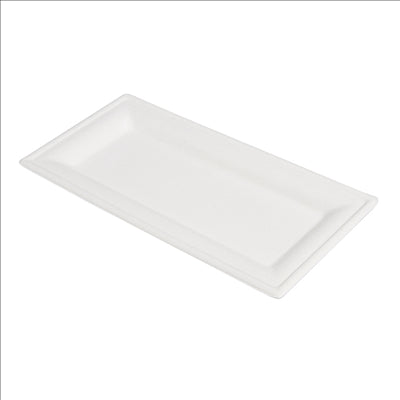 ASSIETTES RECTANGULAIRES 'BIONIC'  26x13x1 CM BLANC BAGASSE (500 UNITÉS)