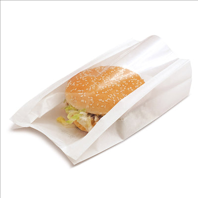 SACHETS AVEC FENÊTRE 'PACK DELICATESSEN' 50 G/M2 + 15 PP 11+5x21 CM BLANC KRAFT (100 UNITÉS)