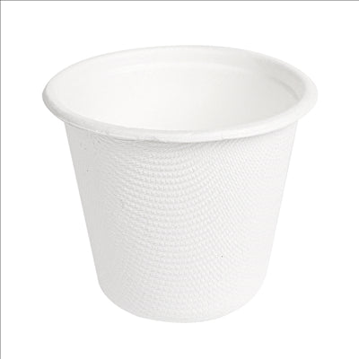 MINI POTS + COUVERCLES 'BIONIC' 90 ML Ø 6,2x5,2+0,7 CM BLANC BAGASSE (1000 UNITÉS)