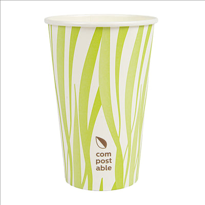 GOBELETS BOISSONS FROIDES ET CHAUDES 1 PAROI GRASS 'COMPOSTABLE' 480 ML 300 G/M2 Ø9/6x13,2 CM BLANC CARTON (1000 UNITÉS)