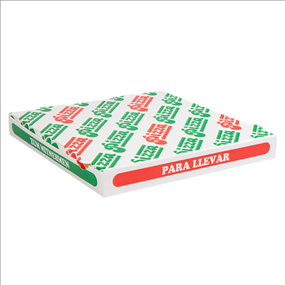 BOÎTES PIZZA 'THEPACK' 330 G/M2 32x32x3,8 CM BLANC CARTON ONDULÉ MICROCANAL (100 UNITÉS)