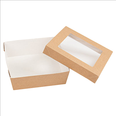 PETITES BOÎTES+COUVERCLES AVEC FÊNETRE 'THEPACK' 750 ML 220 G/M2 + 12PP + OPP 14x14x5 CM NATUREL CARTON ONDULÉ NANO-MICRO (250 UNITÉS)