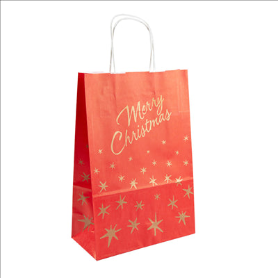 SACS SOS AVEC ANSES 'MERRY CHRISTMAS' 80 G/M2 26+14x32 CM ROUGE CELLULOSE (250 UNITÉS)