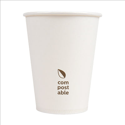 GOBELETS BOISSONS FROIDES ET CHAUDES 1 PAROI 'COMPOSTABLE' 360 ML - 12 oz 300 G/M2 Ø9/6x11 CM BLANC CARTON (1000 UNITÉS)