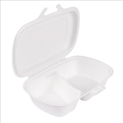 COQUILLES 2 COMPART. 'BIONIC' 900 ML 22,4x14x6 CM BLANC BAGASSE (400 UNITÉS)