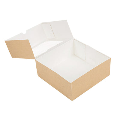 BOÎTES PATISSERIES AVEC FENÊTRE 'THEPACK' 240 G/M2 + OPP 18x18x7,5 CM NATUREL CARTON ONDULÉ NANO-MICRO (200 UNITÉS)