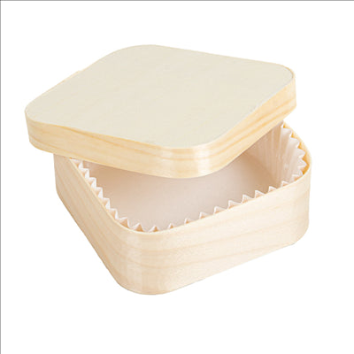MINI BOÎTES CARRÉES + CARTON ET CAPSULE  11x11x4 CM NATUREL BOIS (200 UNITÉS)