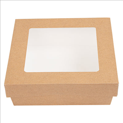 PETITES BOÎTES+COUVERCLES AVEC FÊNETRE 'THEPACK' 750 ML 220 G/M2 + 12PP + OPP 14x14x5 CM NATUREL CARTON ONDULÉ NANO-MICRO (250 UNITÉS)