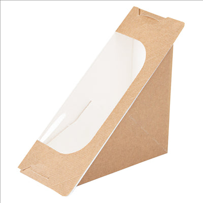 BOÎTES SANDWICH TRIANGULAIRE + FENÊTRE AUTO-ADHÉSIVE 'THEPACK' 220 G/M2 + OPP 12,4x12,4x5,5 CM NATUREL CARTON ONDULÉ NANO-MICRO (500 UNITÉS)