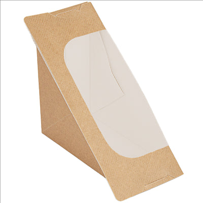 BOÎTES SANDWICH DOBLE TRIANGULAIRE + FENÊTRE AUTO-ADHÉSIVE 'THEPACK' 220 G/M2 + OPP 12,4x12,4x7,5 CM NATUREL CARTON ONDULÉ NANO-MICRO (500 UNITÉS)