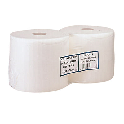 BOBINES 1 PLI - 260 FEUILLES  55 G/M2 Ø 27x24 CM BLANC AIRLAID (2 UNITÉS)