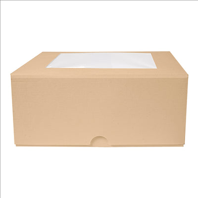 BOÎTES PATISSERIES AVEC FENÊTRE 'THEPACK' 240 G/M2 + OPP 18x18x7,5 CM NATUREL CARTON ONDULÉ NANO-MICRO (200 UNITÉS)