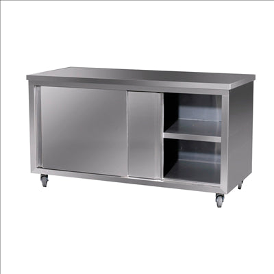 TABLE AVEC ROUES ET PORTES  120x60x85 CM ARGENTE INOX (1 UNITÉ)