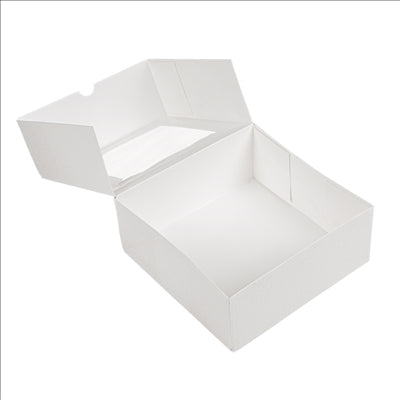 BOÎTES PATISSERIES AVEC FENÊTRE 'THEPACK' 250 G/M2 + OPP 18x18x7,5 CM BLANC CARTON ONDULÉ NANO-MICRO (200 UNITÉS)