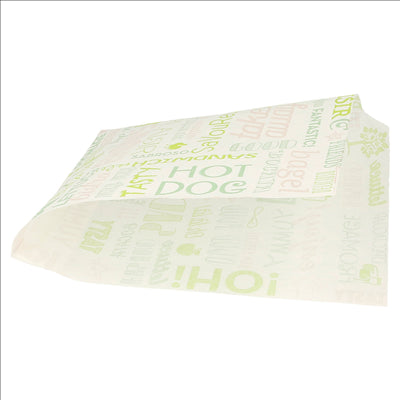 PAPIER INGRAISSABLES OUVERT 2 CÔTÉS FAST FOOD 'PAROLE' 35 G/M2 16x16,5 CM BLANC PARCH.INGRAISSABLE (500 UNITÉS)