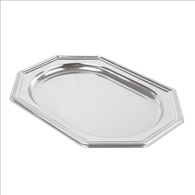 PLATEAUX DE LUXE OCTOGONAUX  34,5x24,5 CM ARGENTE PET (5 UNITÉS)