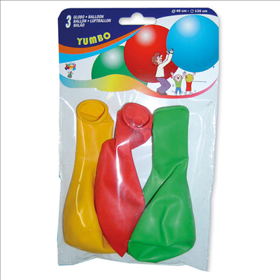 3 U. BALLONS "JUMBO"  Ø 36 CM ASSORTI LATEX (12 UNITÉS)