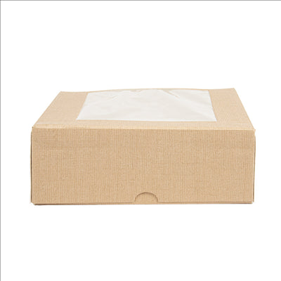 BOÎTES PATISSERIES AVEC FENÊTRE 'THEPACK' 240 G/M2 + OPP 18x18x7,5 CM NATUREL CARTON ONDULÉ NANO-MICRO (200 UNITÉS)