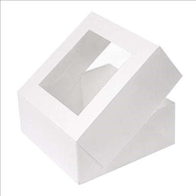 BOÎTES PATISSERIES AVEC FENÊTRE 'THEPACK DECO' 250 G/M2 + OPP 18x18x7,5 CM BLANC CARTON ONDULÉ NANO-MICRO (50 UNITÉS)