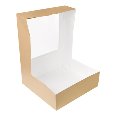 BOÎTES PÂTISSERIES AVEC FENÊTRE 'THEPACK' 240 G/M2 + OPP 32x32x10 CM NATUREL CARTON ONDULÉ NANO-MICRO (100 UNITÉS)