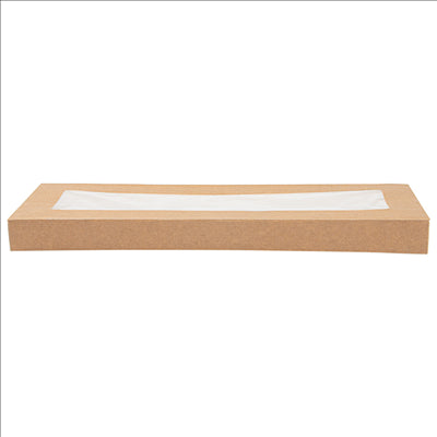 COUVERCLES AVEC FENÊTRE POUR BOÎTES 254.66 'THEPACK' 240 G/M2 11x30x2 CM NATUREL CARTON ONDULÉ NANO-MICRO (200 UNITÉS)