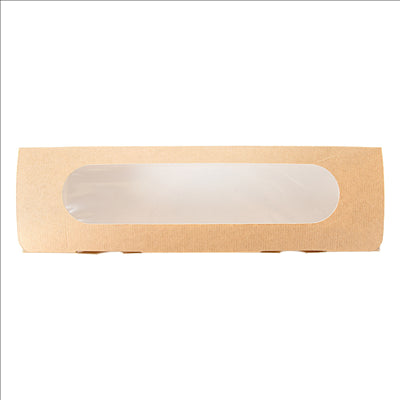 BOÎTES SANDWICH AVEC FENÊTRE - BAGUETTE 'THEPACK' 220 G/M2 + OPP 27,5x8x6,2 CM NATUREL CARTON ONDULÉ NANO-MICRO (200 UNITÉS)