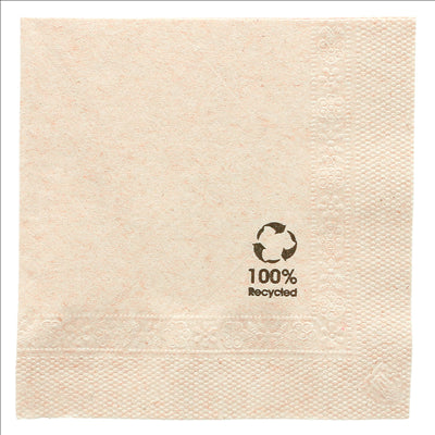 SERVIETTES ECOLABEL 2 PLIS  18 G/M2 25x25 CM NATUREL OUATE RECYCLÉE (4800 UNITÉS)