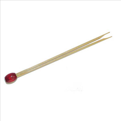 PIQUES DOUBLE POINTE "BOULE ROUGE"  8 (h) CM NATUREL BAMBOU (100 UNITÉS)