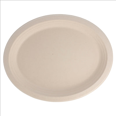 ASSIETTES OVALES 'BIONIC'  32x25,5x2,1 CM NATUREL BAGASSE (500 UNITÉS)