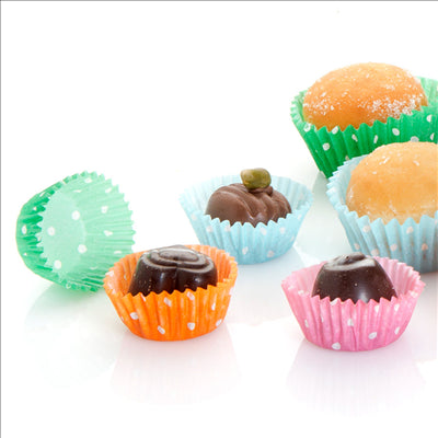 CAPSULES 'PETITS FOURS - POLKA' 50 G/M2 Ø 2,5x1,6 CM ASSORTI PARCH.INGRAISSABLE (1000 UNITÉS)