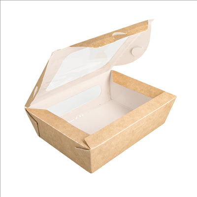 BOÎTES AVEC FENÊTRE POUR SALADE 700 ML - 23,3 oz 391 G/M2 + PE 16x12x5 CM MARRON CARTON (200 UNITÉS)