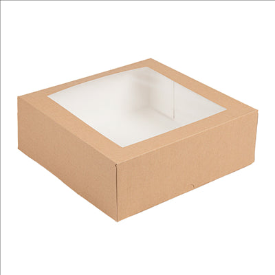 BOÎTES PÂTISSERIES AVEC FENÊTRE 'THEPACK' 240 G/M2 + OPP 28x28x10 CM NATUREL CARTON ONDULÉ NANO-MICRO (100 UNITÉS)