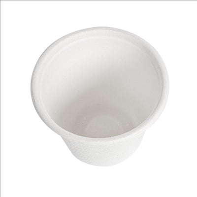 MINI POTS + COUVERCLES 'BIONIC' 90 ML Ø 6,2x5,2+0,7 CM BLANC BAGASSE (1000 UNITÉS)