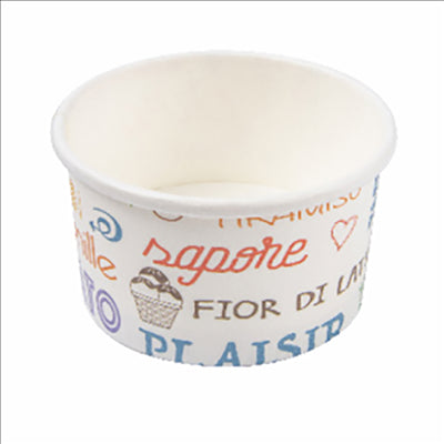 POTS À GLACES 'PAROLE' 300 ML 250 + 18 PE G/M2 Ø10x5,5 CM BLANC CARTON (2000 UNITÉS)