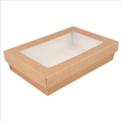 PETITES BOÎTES+COUVERCLES AVEC FÊNETRE 'THEPACK' 1300 ML 240 G/M2 + 12PP + OPP 21x14x5 CM NATUREL CARTON ONDULÉ NANO-MICRO (200 UNITÉS)