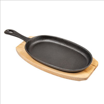 ASSIETTE CHAMPÊTRE + SUPPORT EN BOIS  23,5x13,5 CM NOIR FER (8 UNITÉS)