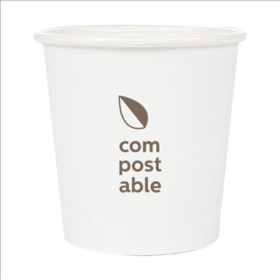 GOBELETS BOISSONS FROIDES ET CHAUDES 1 PAROI 'COMPOSTABLE' 120 ML - 4 oz 230 G/M2 Ø6,3/4,5x6 CM BLANC CARTON (1000 UNITÉS)