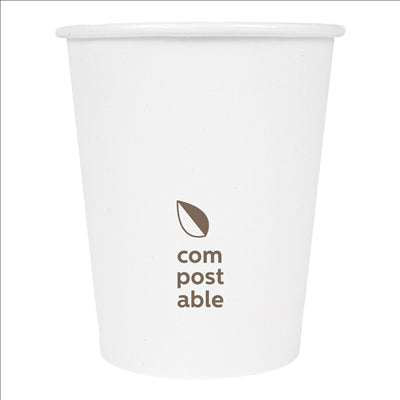 GOBELETS BOISSONS FROIDES ET CHAUDES 1 PAROI 'COMPOSTABLE' 240 ML - 8 oz 280 G/M2 Ø8/5,6x9,2 CM BLANC CARTON (1000 UNITÉS)