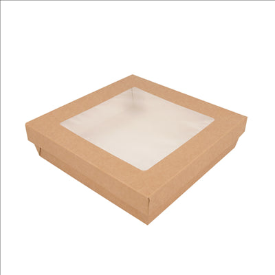 PETITES BOÎTES+COUVERCLES AVEC FÊNETRE 'THEPACK' 1000 ML 240 G/M2 + 12PP + OPP 18,5x18,5x4 CM NATUREL CARTON ONDULÉ NANO-MICRO (200 UNITÉS)