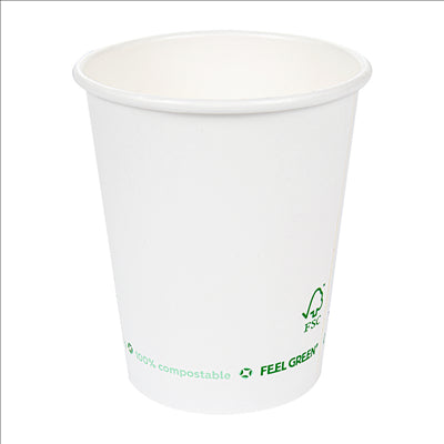 GOBELETS BOISSONS FROIDES ET CHAUDES 1 PAROI 180 ML 260 G/M2 Ø7,2/5,3x7,8 CM BLANC CARTON (1000 UNITÉS)