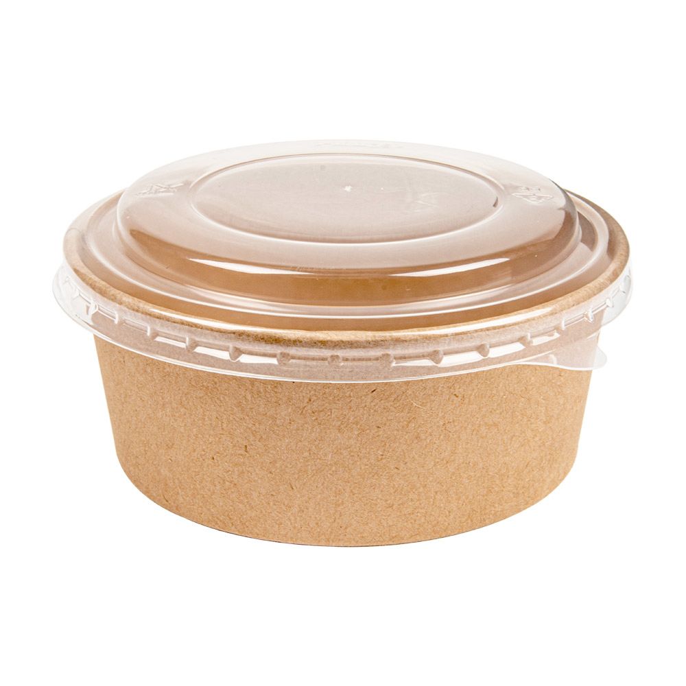 Saladiers carton kraft avec couvercle PET 750 ML Ø15 x 6,5 cm  | 250 unités