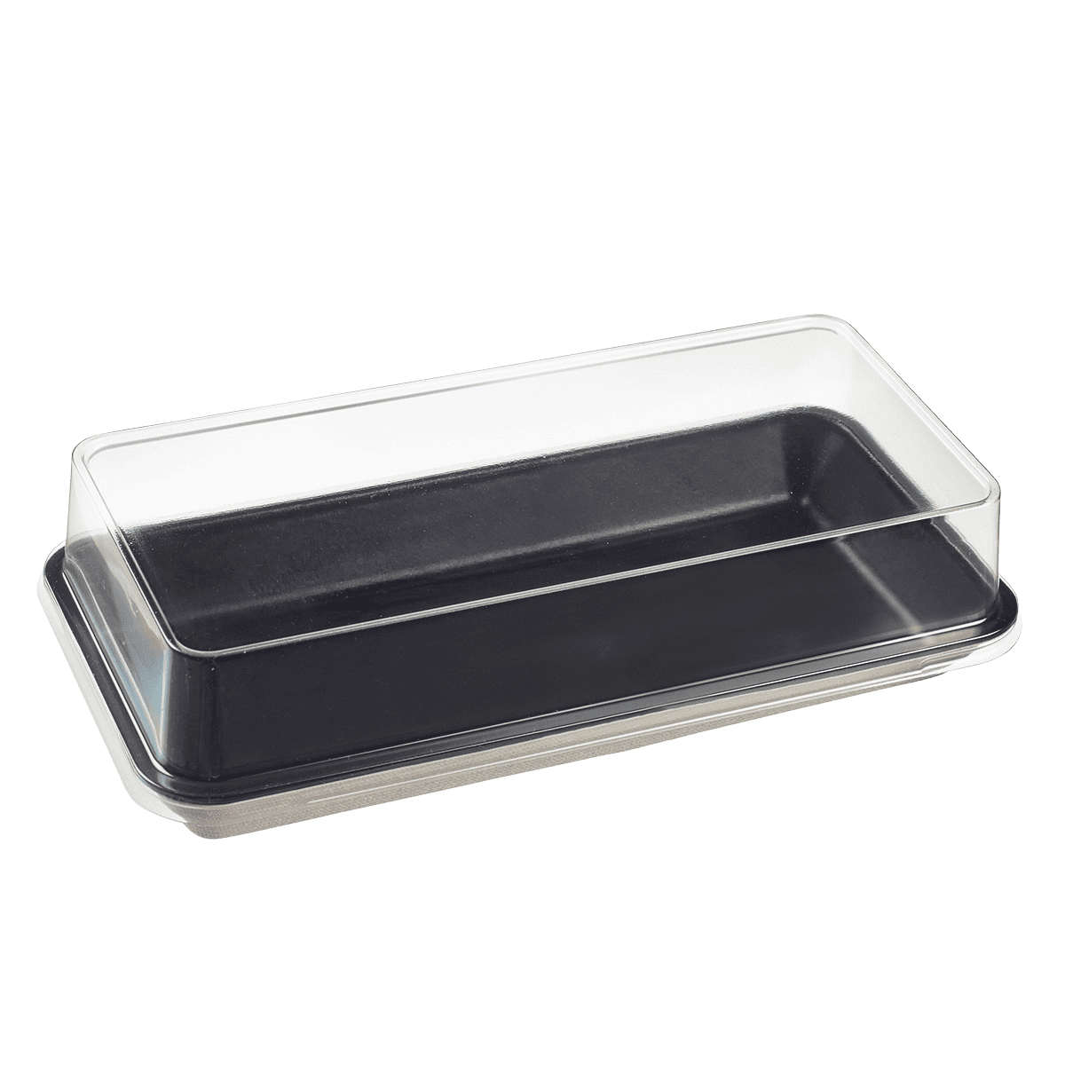 Assiette Kanopée pulpe de canne avec lamination noire 200x100 mm ｜ 200 Unité(s)